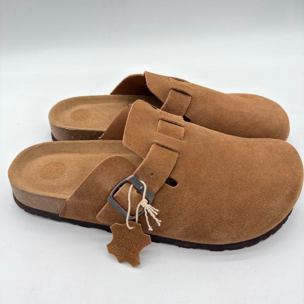 CushionAire Haze Suede Leather Cushioned Clog Everyday Comfort Casual Brown 8.5